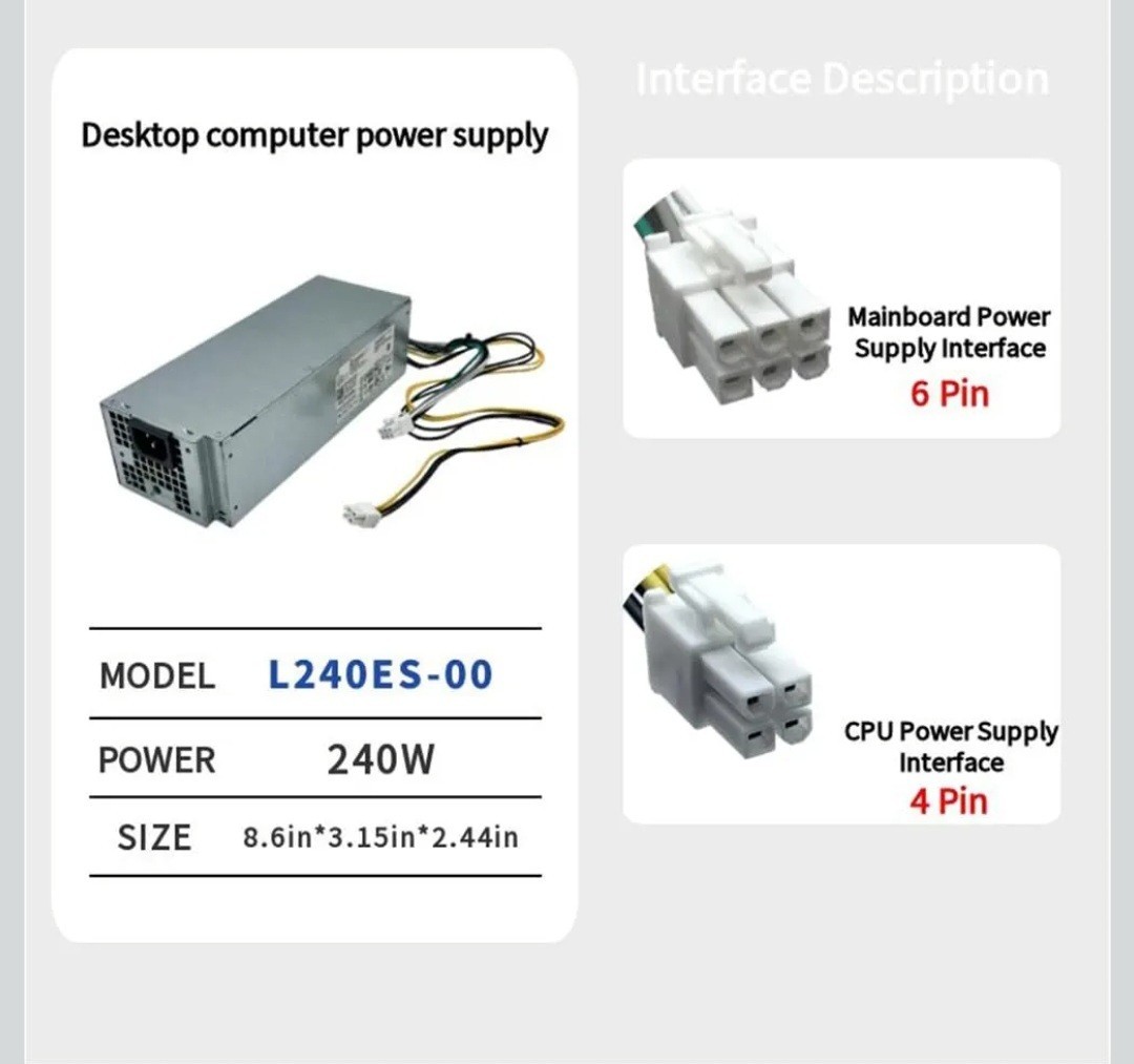 For Dell Optiplex MT Mini Tower 3050 5050 7050 240W Power Supply H240ES-02 J61WF