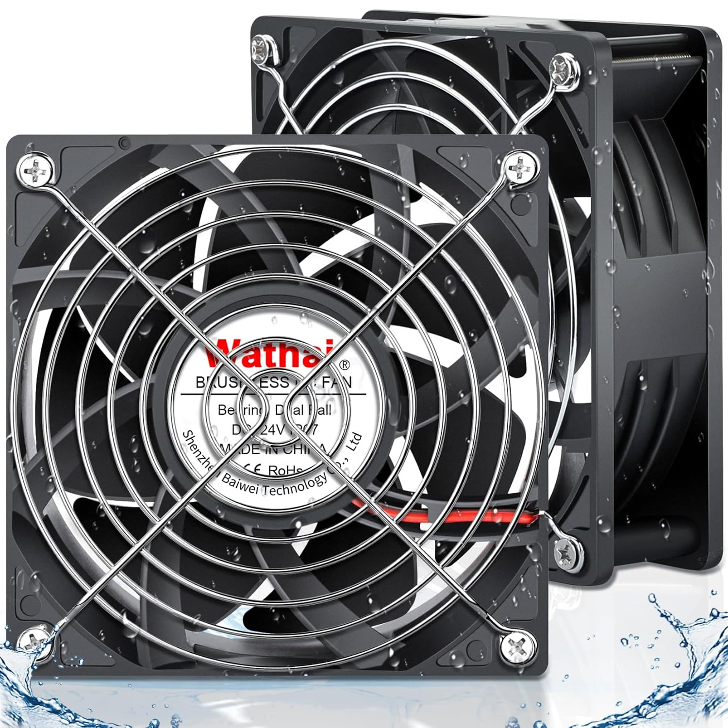 2 Pack IP67 Waterproof 120X120X38Mm 24V DC 120Mm Fan 2 Pin Dual Ball
