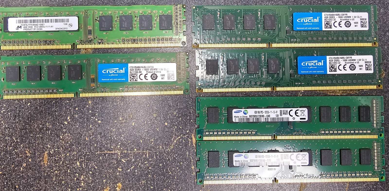(Lot of 6) 4GB PC3- DDr3 Desktop Memory RAM Crucial and Samsung, See Description