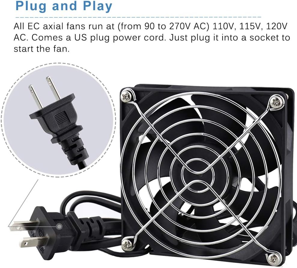 90Mm EC Axial Cooling Fan 92Mm X 25Mm AC 110V 115V 120V 220V 240V Dual Ball Bear
