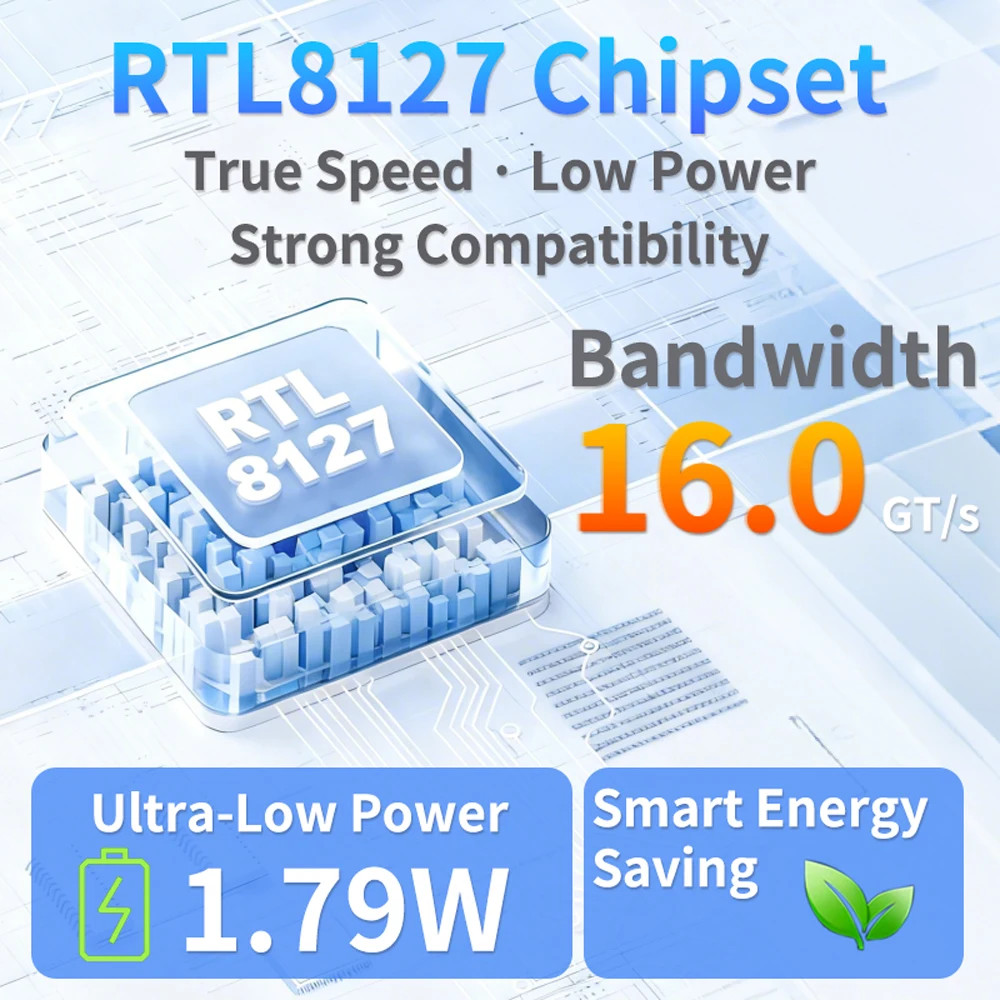 10G Ethernet Network Card PCIe 4.0 Single Port RJ45 Realtek RTL8127 NIC