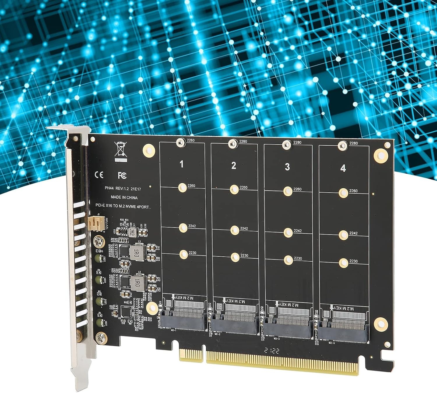 4-Port M.2 NVME SSD to PCIe 3.0 4.0 X16 Connector Expansion Card 4 x 32Gbps