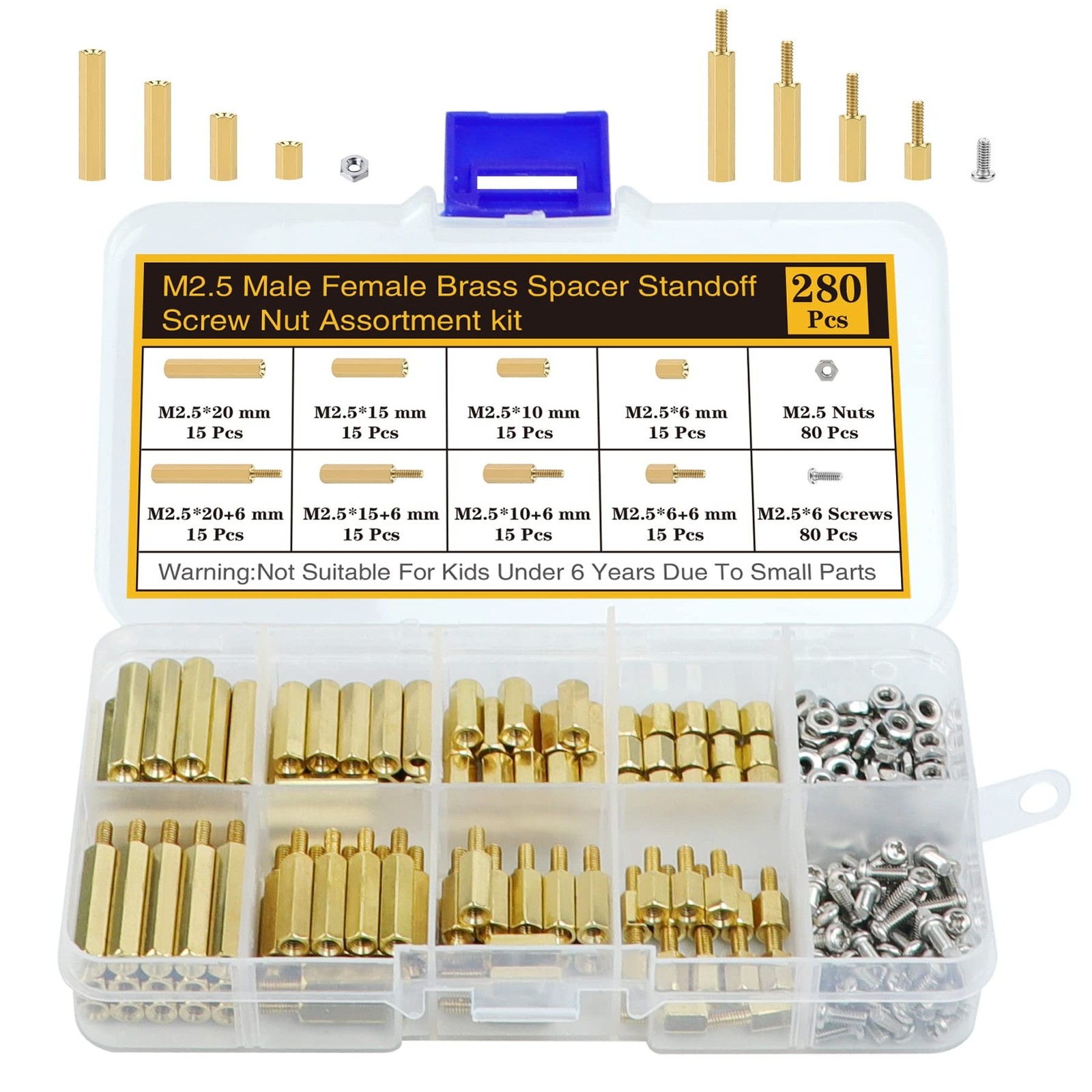 280Pcs M2.5 Motherboard Standoffs&Screws&Nuts Kit, Hex Male-Female Brass Spac…