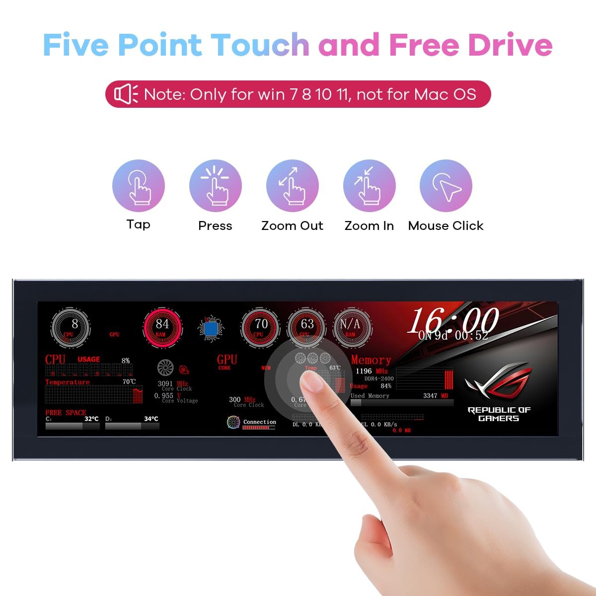 8.8 Inch Touchscreen Computer Secondary Screen 1920×480 FHD IPS LCD Display f…