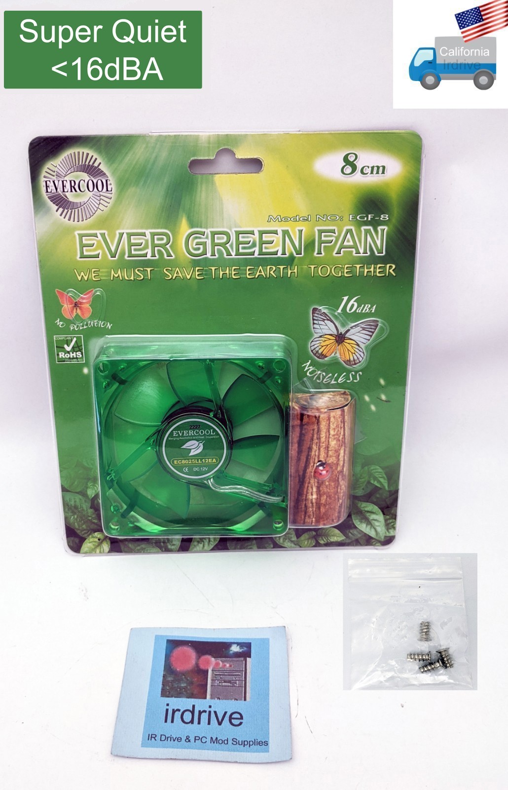 NEW 16dBA Super Quiet Evercool Ever Green 80mm x 25mm 3-pin PC Case Cooling Fan