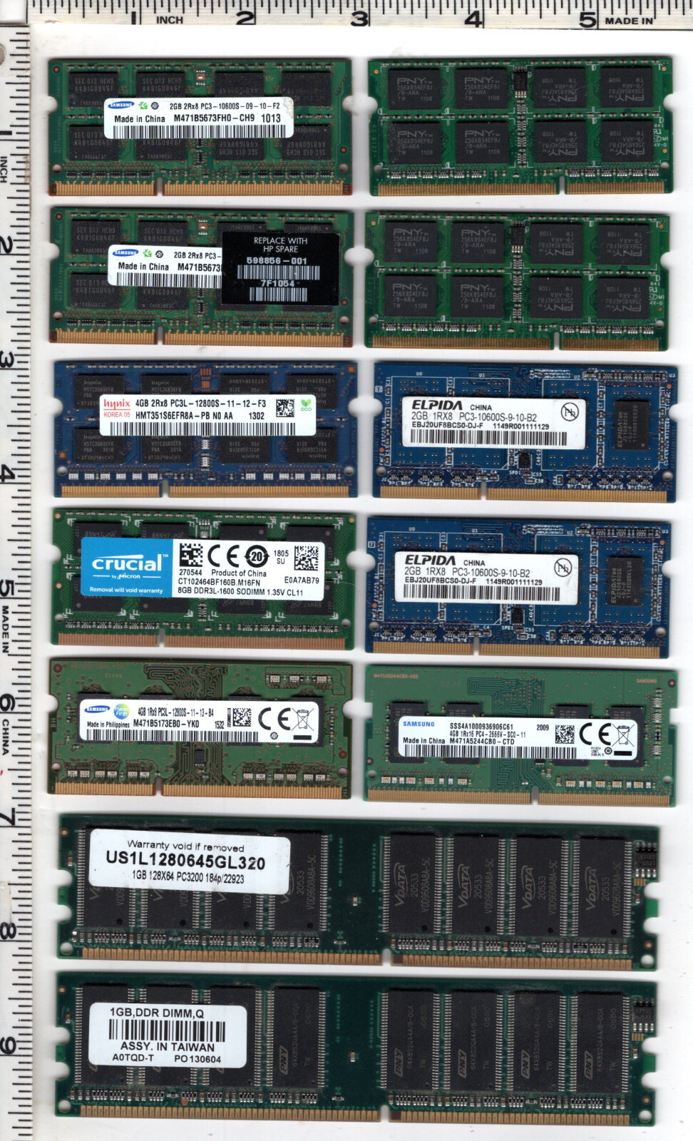 12pcs Vintage Computer & Labtop Memory Crucial Samsung PNY 1-2-4Gb DIMM SODIMM