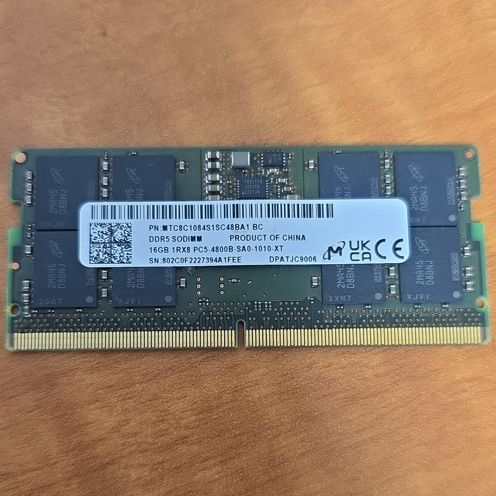 Micron 16GB DDR5 SDRAM PC5-4800B 262-Pin SO-DIMM Non-ECC MTC8C1084S1SC48BA1