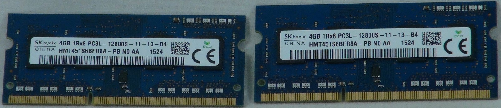 8GB (Set of 2 x 4gb sticks) SK Hynix 4GB DDR3 1RX8 PC3L 12800S 11-13-B4 SO-DIMM