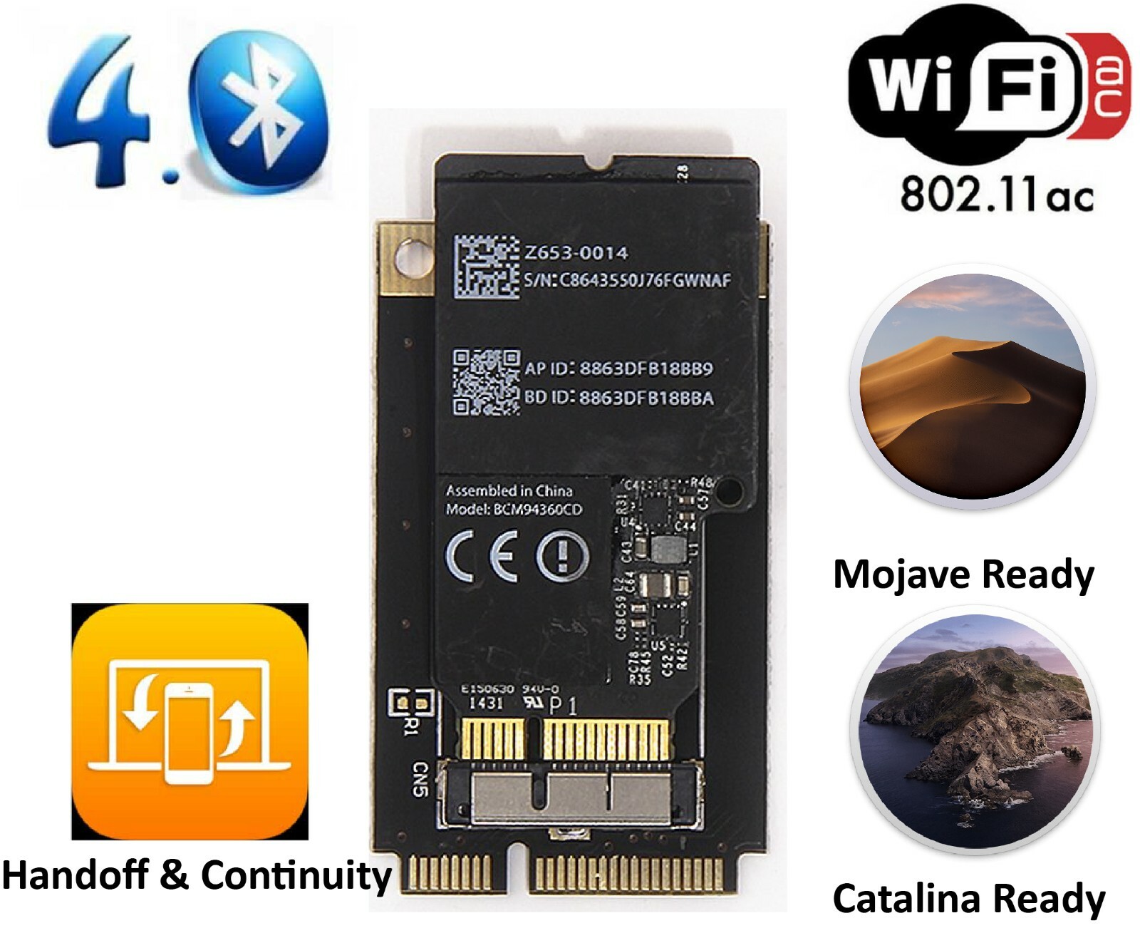 Mac Pro WiFi Upgrade Kit for 4,1 5,1 802.11 a/b/g/n/ac with Bluetooth 4.0 – USA