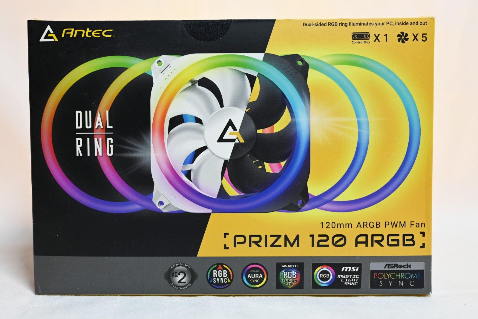 ANTEC PRIZM 120MM ARGB PWM Fan 5 Pack with Fan Controller/HUB – WHITE