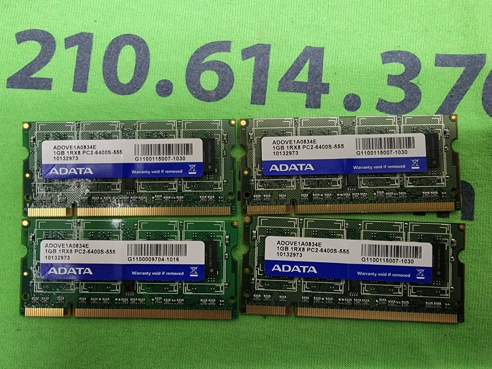 LOT OF FOUR (4) – ADATA ADOVE1A0834E 1GB PC2-6400S-555 SODIMM 800MHz DDR2 RAM