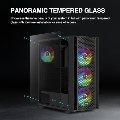 ATX Mid Tower Computer PC Case with Tempered Glass, 4X 120mm ARGB AURA GC2 E A