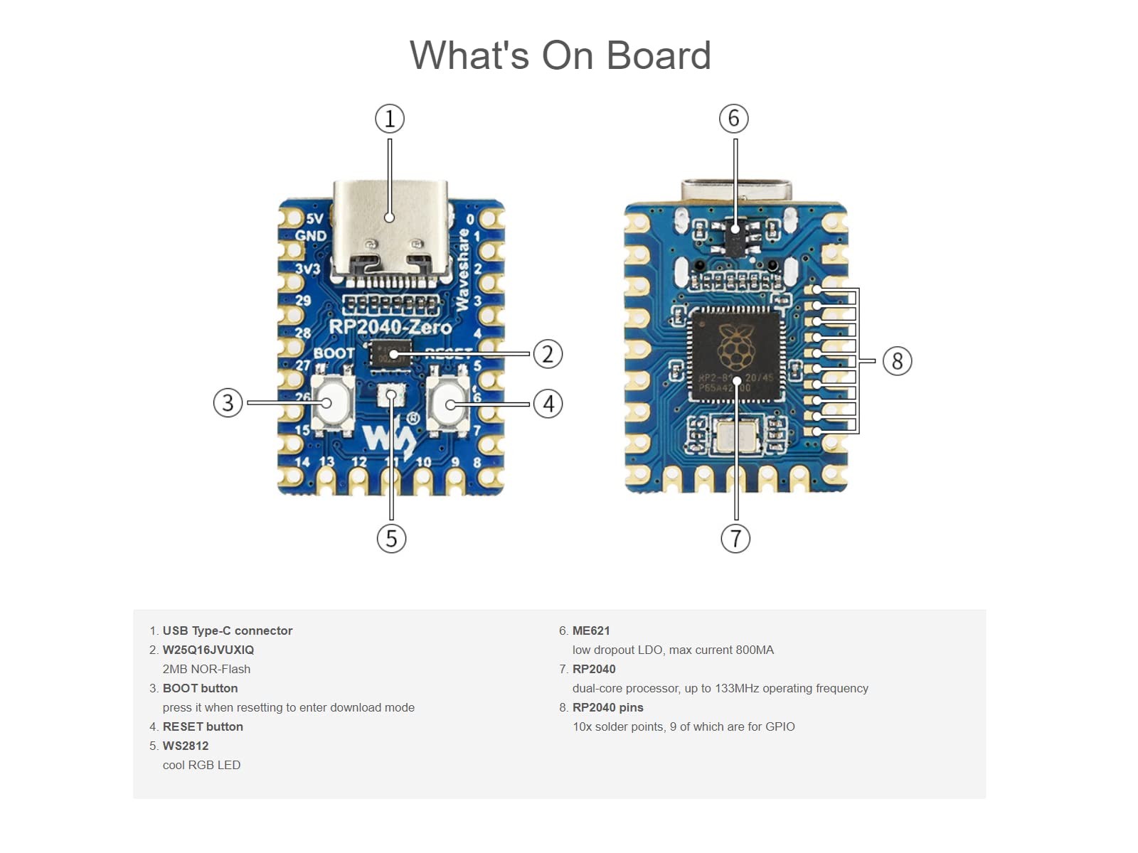 waveshare RP2040-Zero Mini Board with Pre-Soldered Hea – RP2040-Zero-M MCU Board