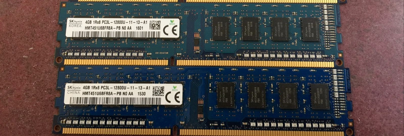 LOT OF 2 SK Hynix 4GB 1Rx8 PC3L-12800U DDR3-1600 DesktopMemory RAM HMT451U6BFR8A