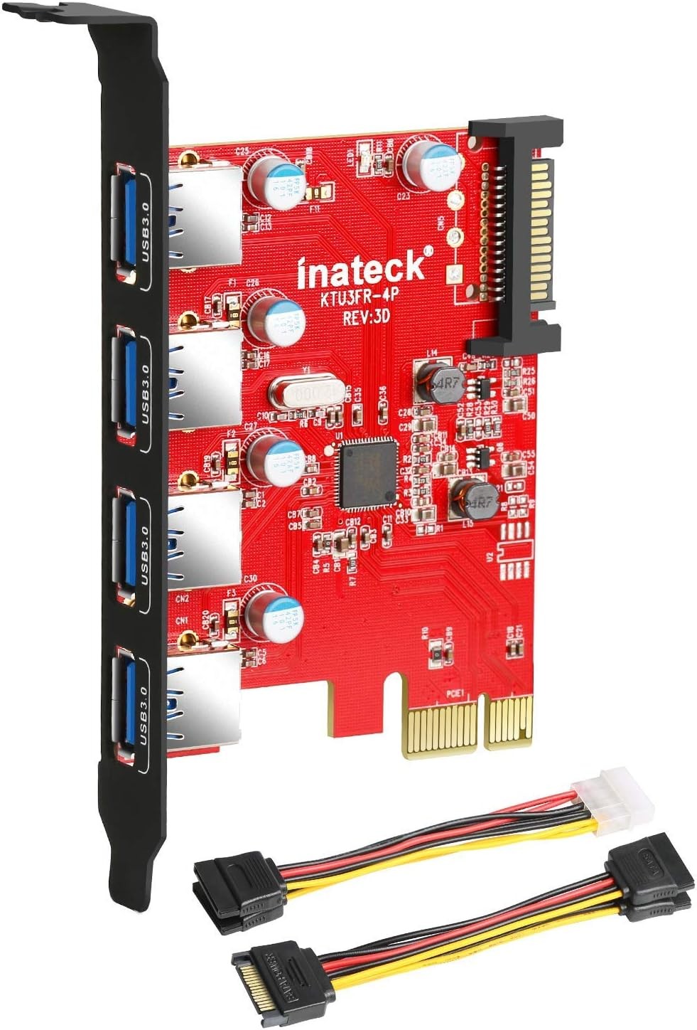 Inateck PCI-e to USB 3.0 (4 Ports) PCI Express Card and 15-Pin Power Connector,
