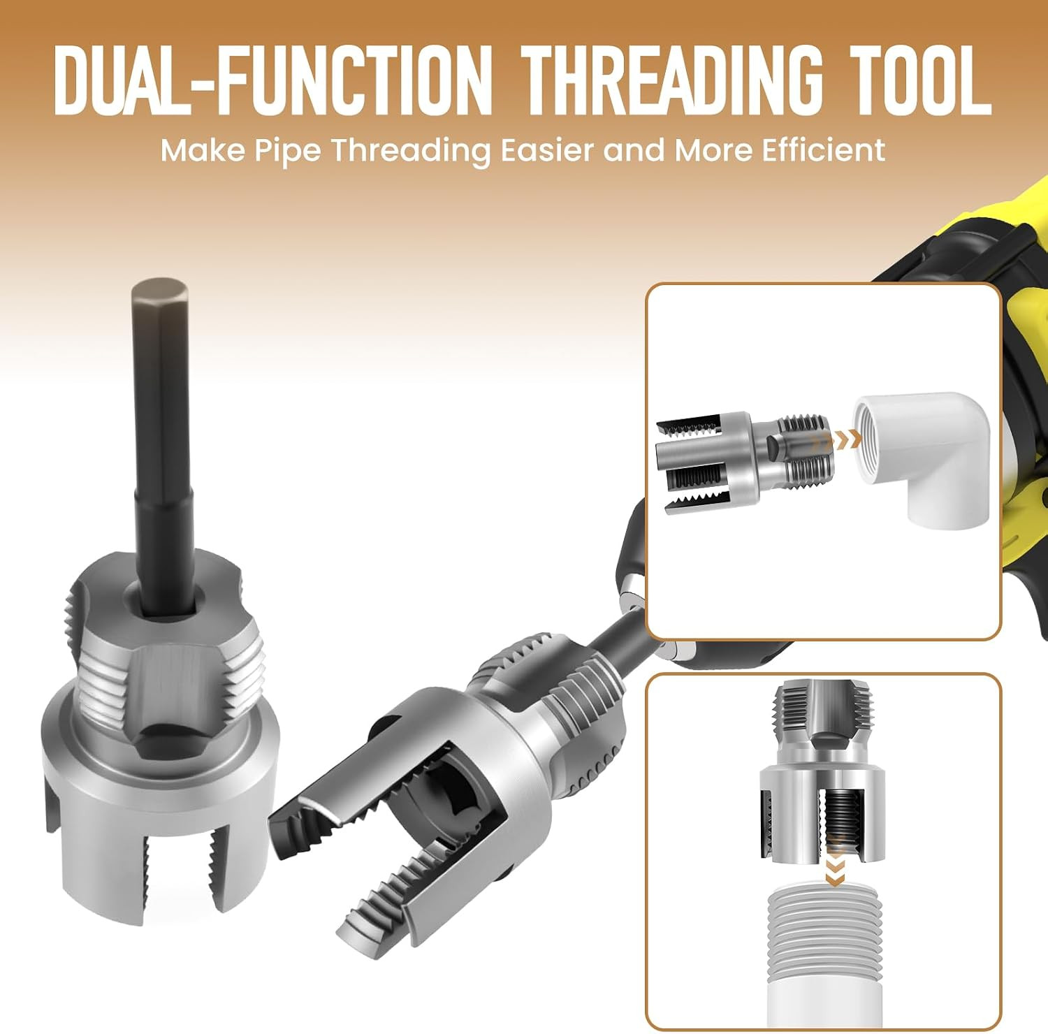 2Pcs 1/2″ & 3/4″ Thread Cutting Tool | Carbon Steel Internal & External Threa…
