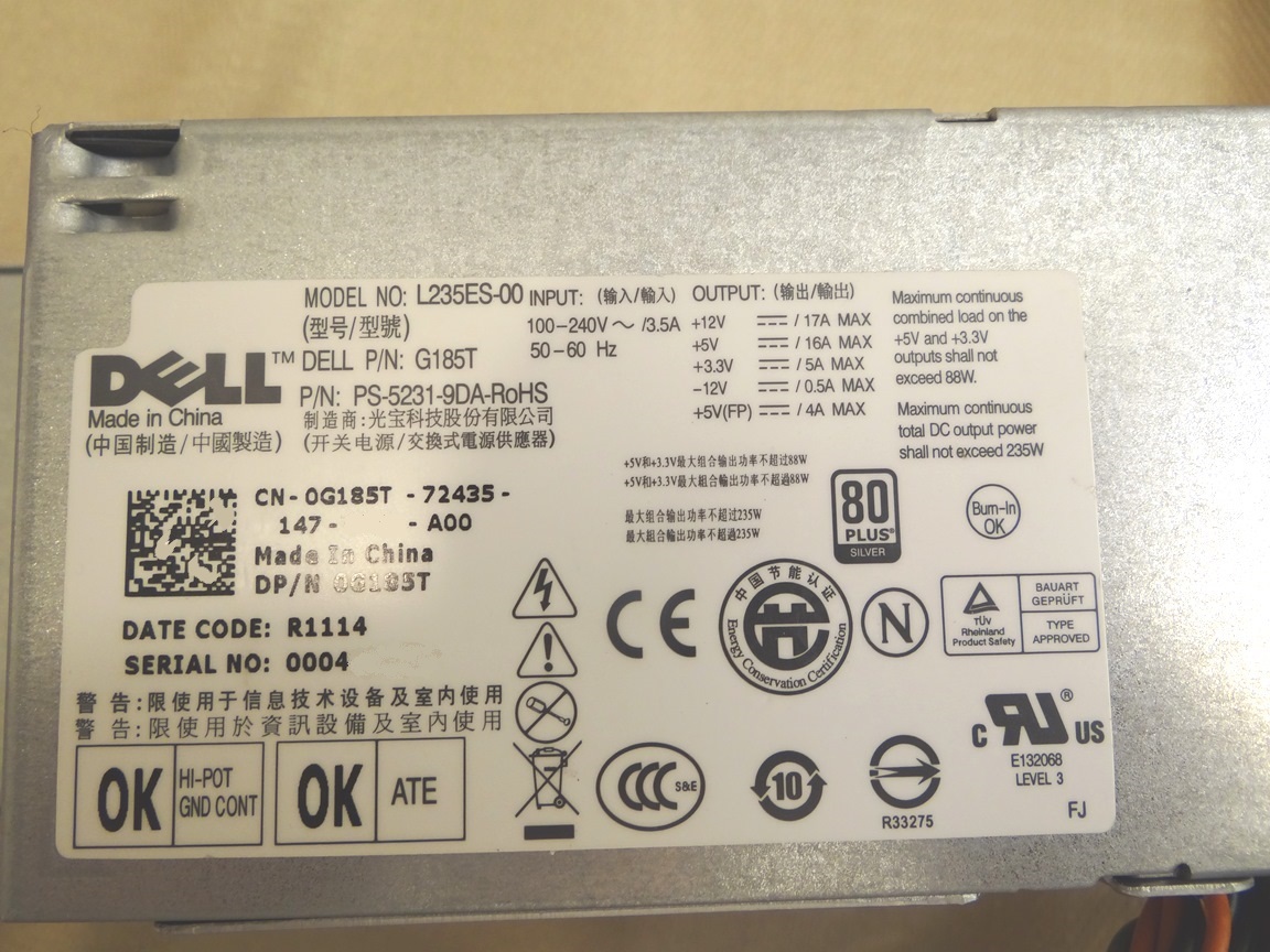 DELL OptiPlex 760 780 960 980 235W Power Supply L235ES-00 PS-5231-9DA-RoHS G185T