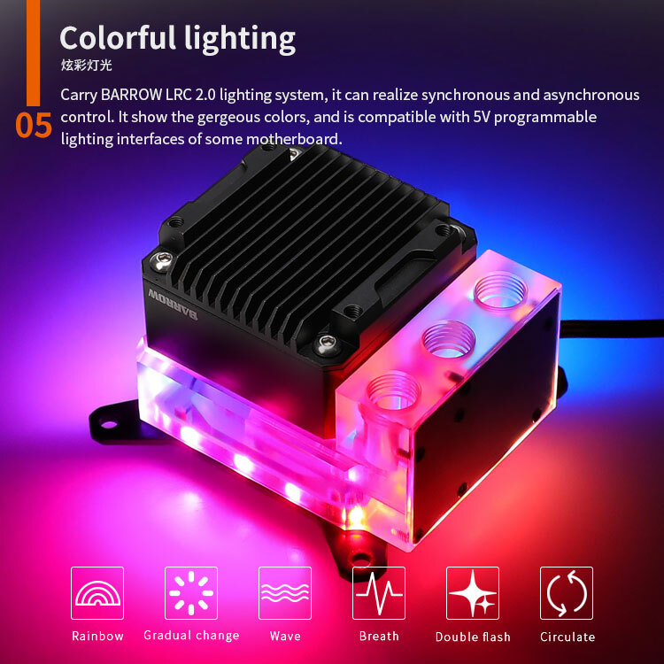 Barrow CPU block integrated pump reservoir for INTEL or AMD – USA Stock
