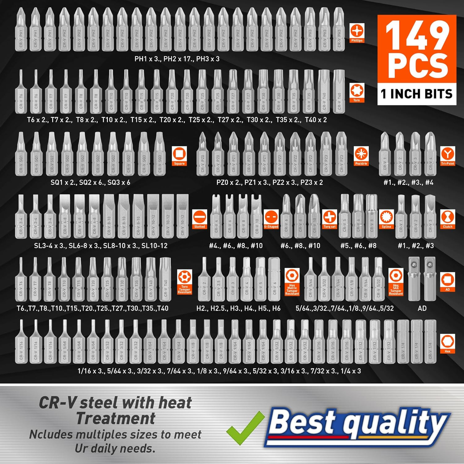 258-Piece Ultimate Screwdriver Bit Set,Chrome Vanadium Steel Driver Bit Set, Sec