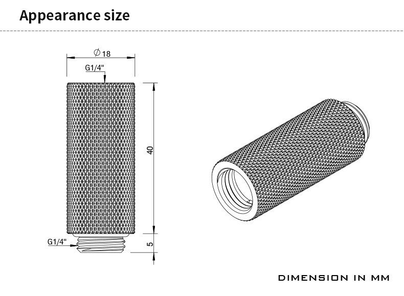 Barrow 40 mm G1/4″ Male to Female 40mm Extend Extender Fitting White Silver