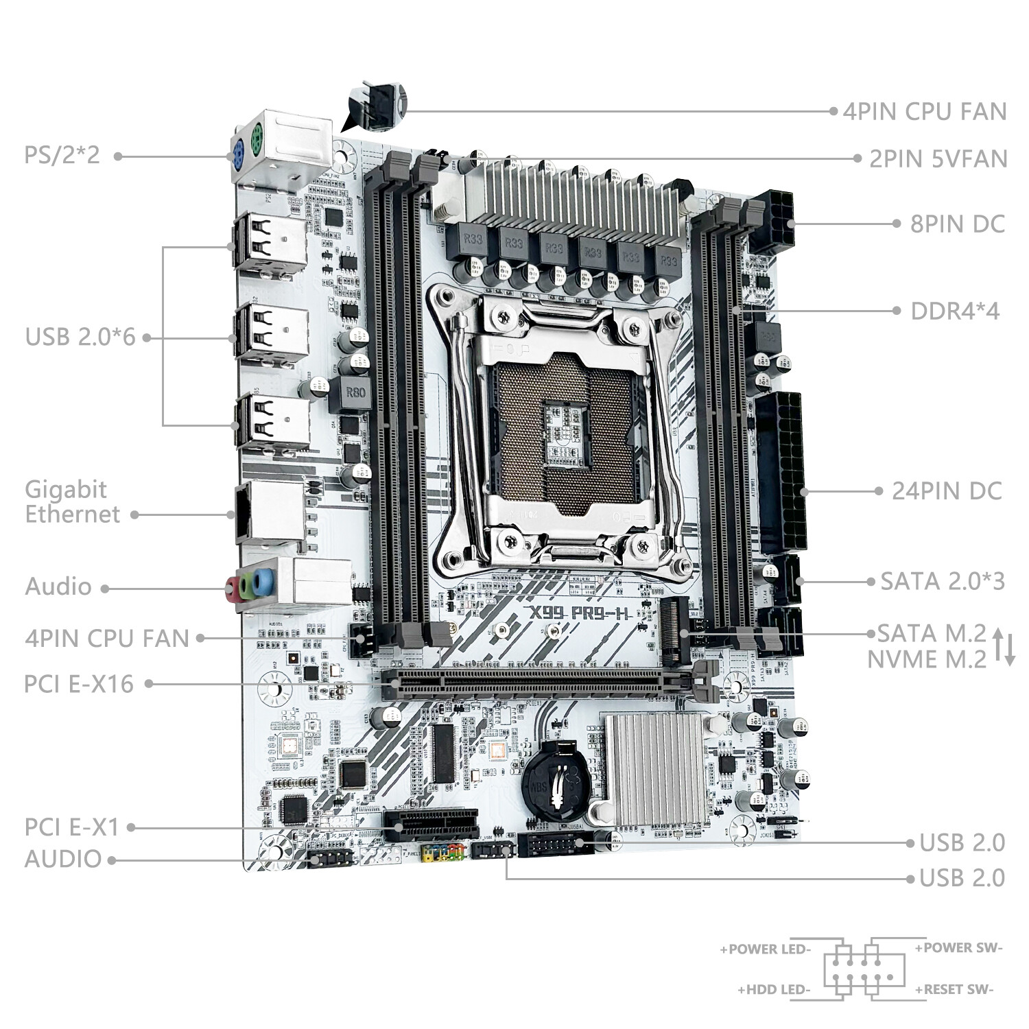 LGA 2011-3 X99 PR9 Gaming Motherboard For Intel XEON E5 V3 V4 4 DDR4 ECC REG RAM