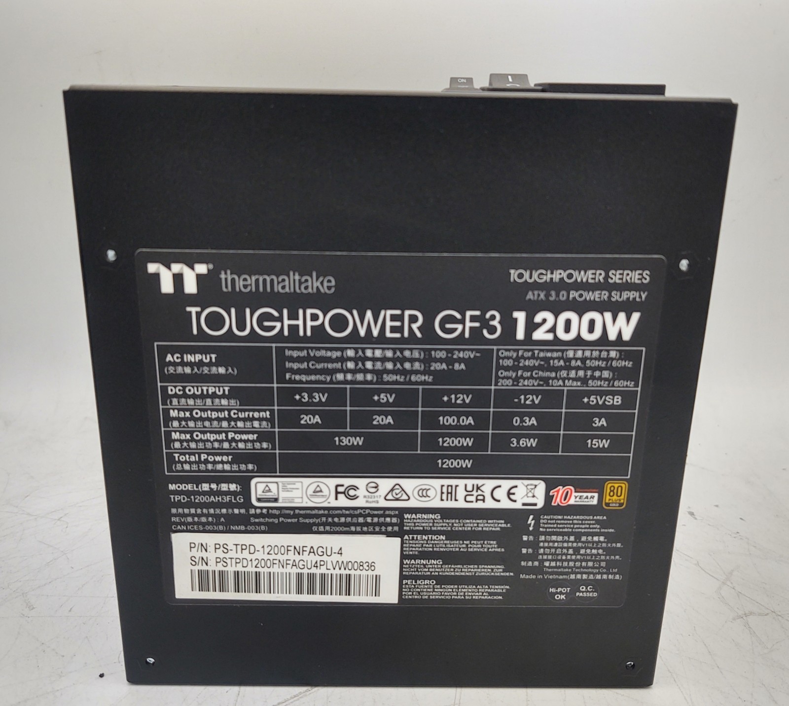 Thermaltake Toughpower GF3 1200W 80+ Gold Fully Modular PSU For Parts Repair
