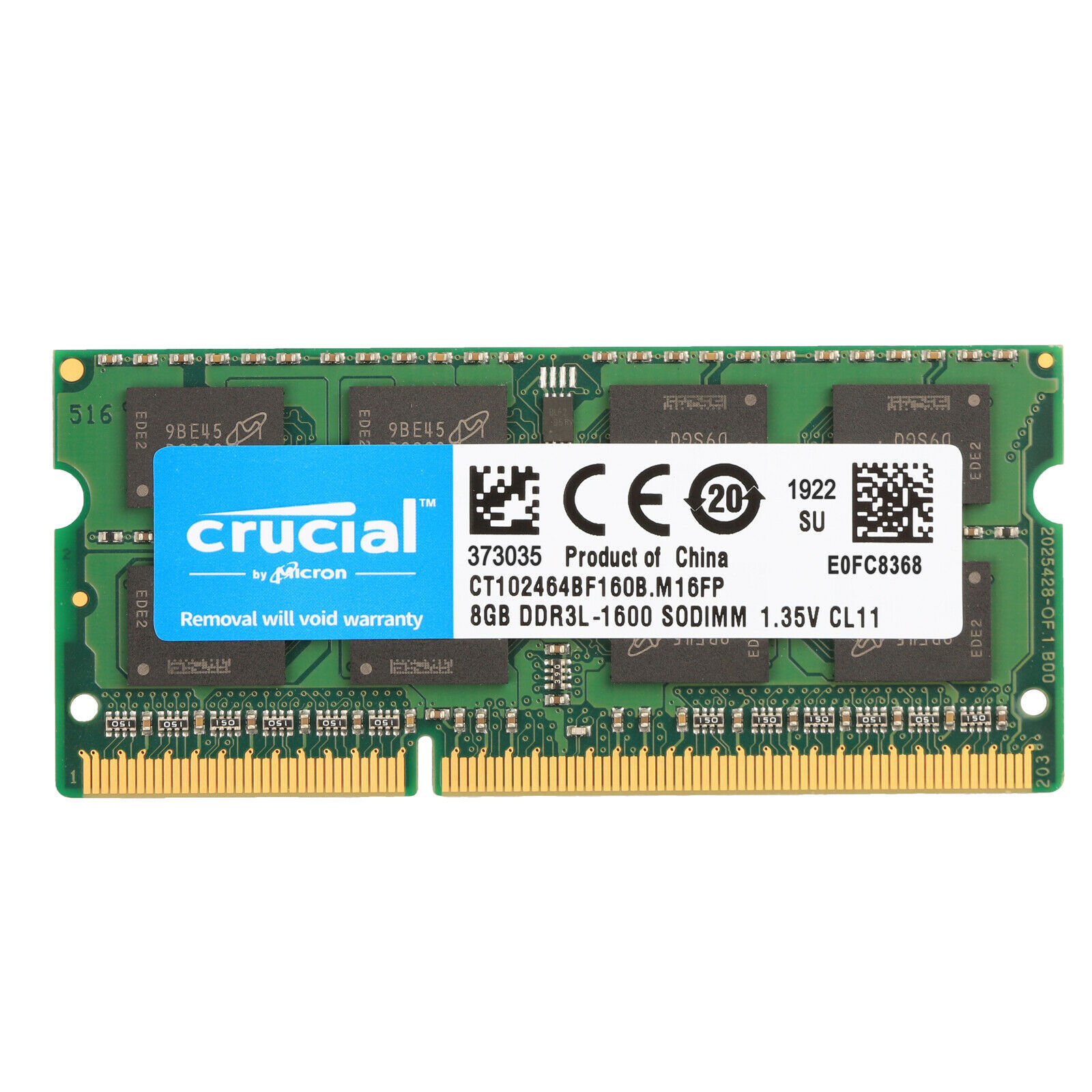 Crucial 8GB PC3L-12800 DDR3L-1600Mhz SODIMM 1.35V Laptop Memory CT102464BF160B