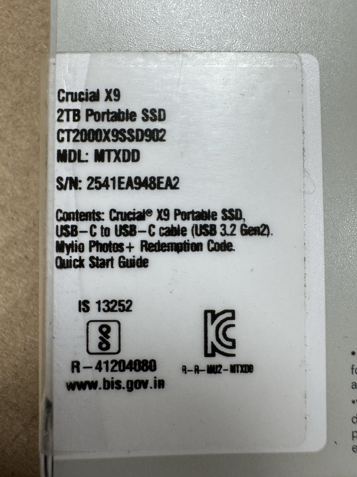 Crucial X9 2TB Portable SSD USB-C USB 3.2 1050MB/s External SSD CT2000X9SSD902