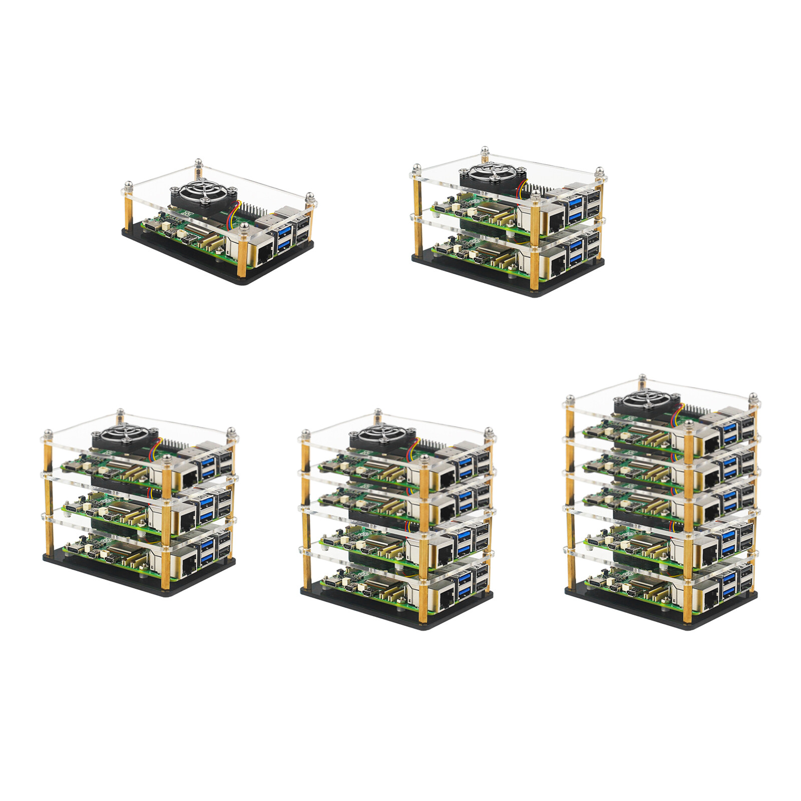 Raspberry Pi 5 Multi-Layer Acrylic Shell Protective Case Cooling Fan US