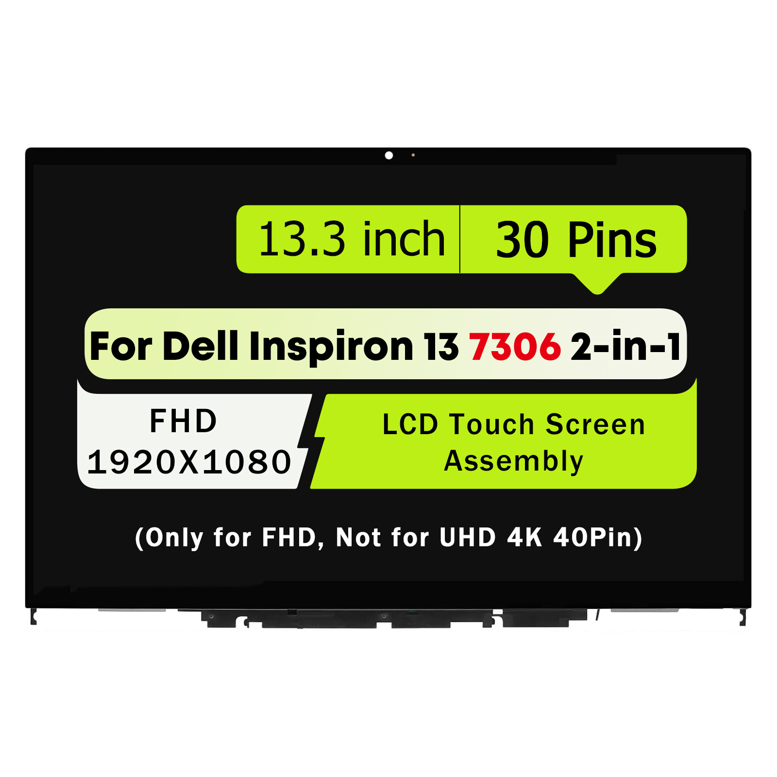 FHD LCD Touch Screen Display Assembly for Dell Inspiron 13 7306 2-in-1 P124G002