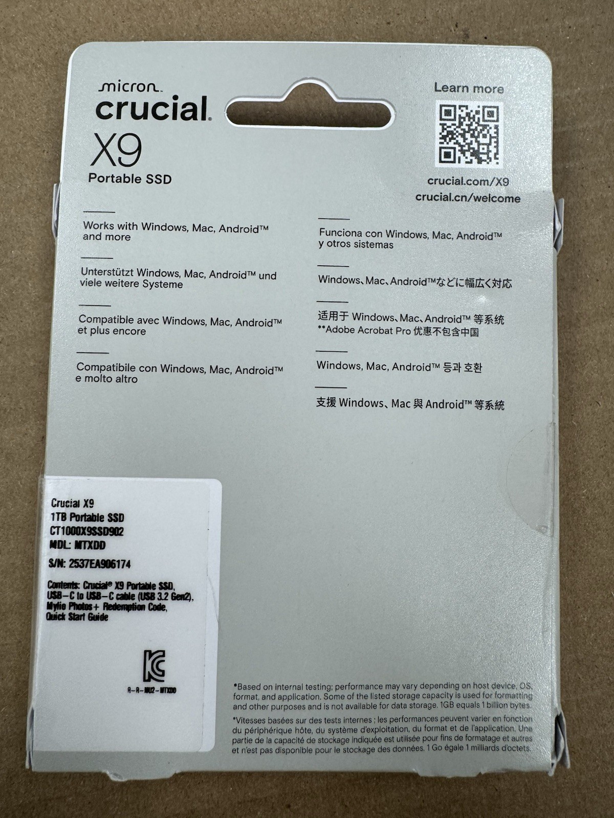 Crucial X9 1 TB Portable Solid State Drive – External CT1000X9SSD9 1050MB/s-