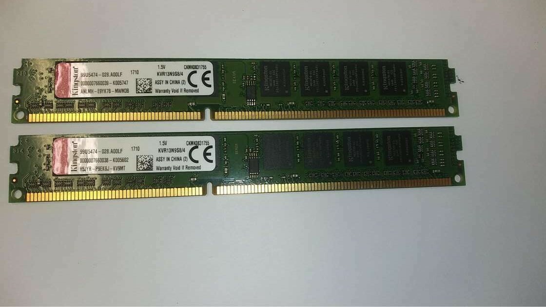 KVR13N9S8/4 Kingston 4GB PC3-10600 DDR3-1333MHz non-ECC Unbuffered ( lot of 2 )