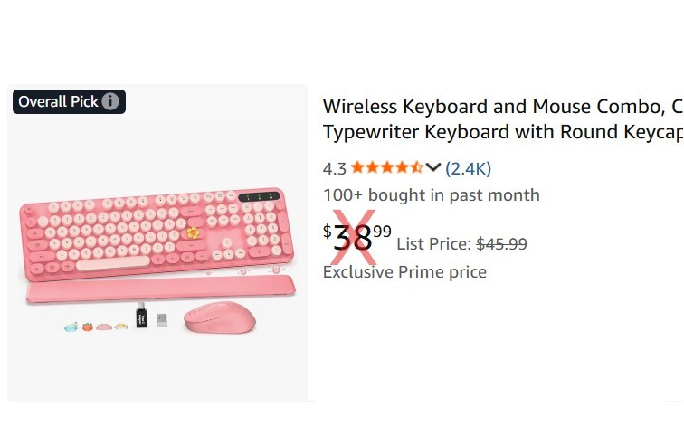Pink Wireless Keyboard Mouse Combo Retro Typewriter Round Keys Wrist Rest