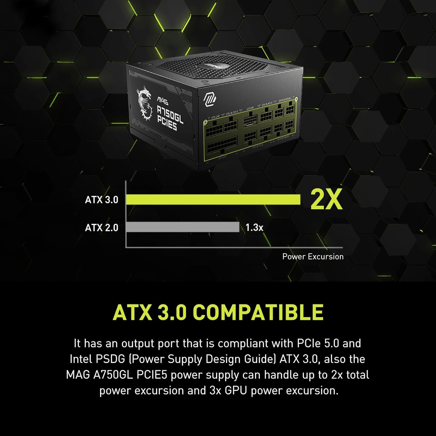 MSI MAG A750GL PCIE5, Fully Modular Compact Gaming 750W Power Supply, 80+ Gold,