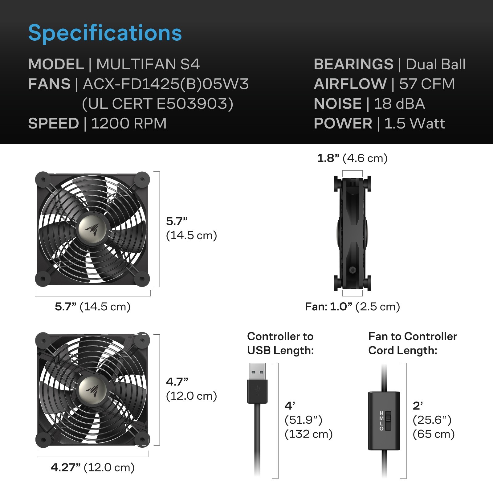 MULTIFAN S4, Quiet 140mm USB Cooling Fan for Receiver DVR Computer XBOX Cabinets