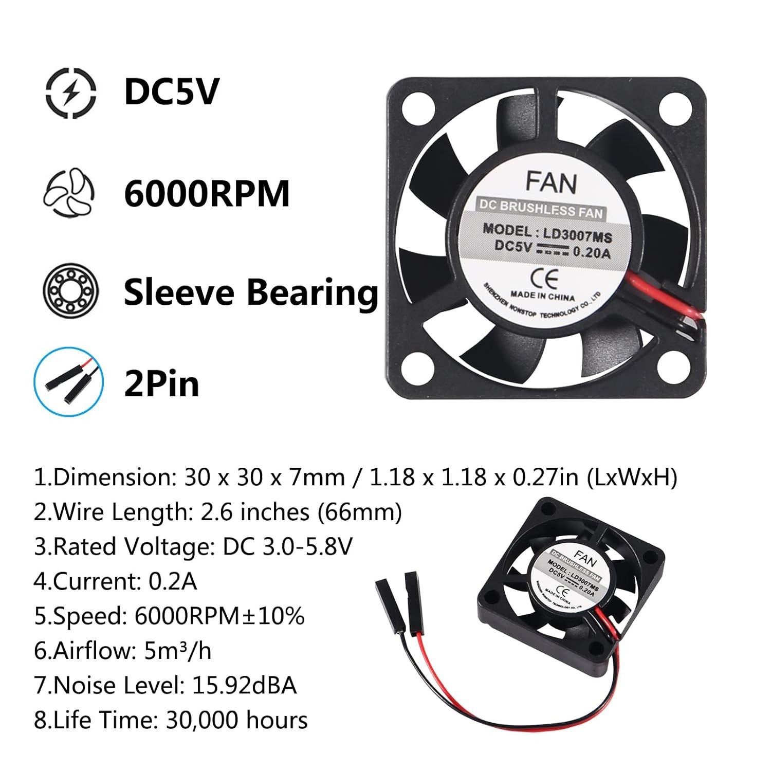 Raspberry Pi Cooling Fan 6 Pack 30x30x7mm Brushless Quiet Fan Compatible with…