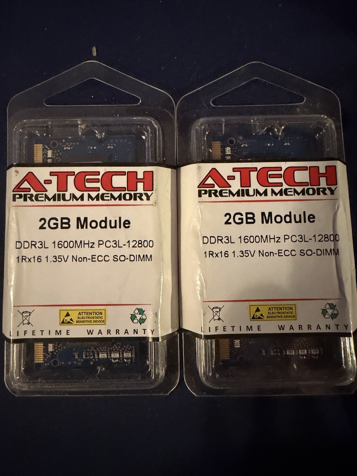 (X2)A-TECH 2GB Module DDR3L 1600MHz PC3L-12800 1Rx16 1.35V Non-ECC SO-DIMM(X2)