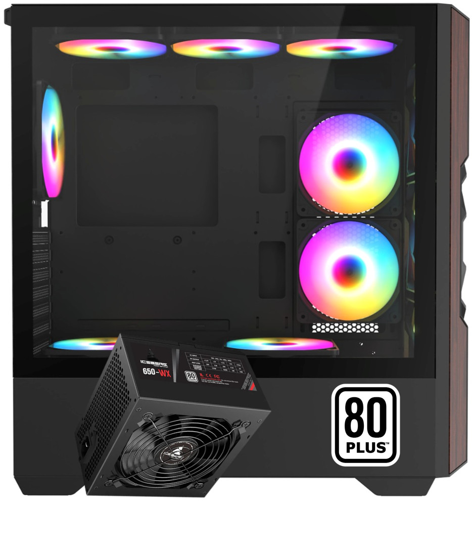 Iceberg Gaming PC Case Wood Vector seven aRGB fans Full Tower EATX With 650W PSU