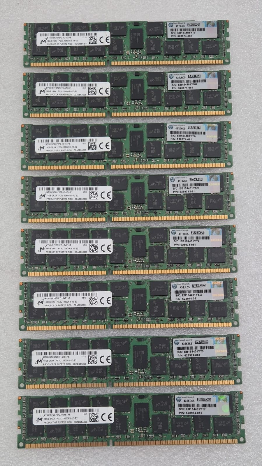 [LOT 8] MICRON 16GB 2RX4 PC3L-10600R MT36KSF2G72PZ-1G4E1HE Server Memory RAM HP