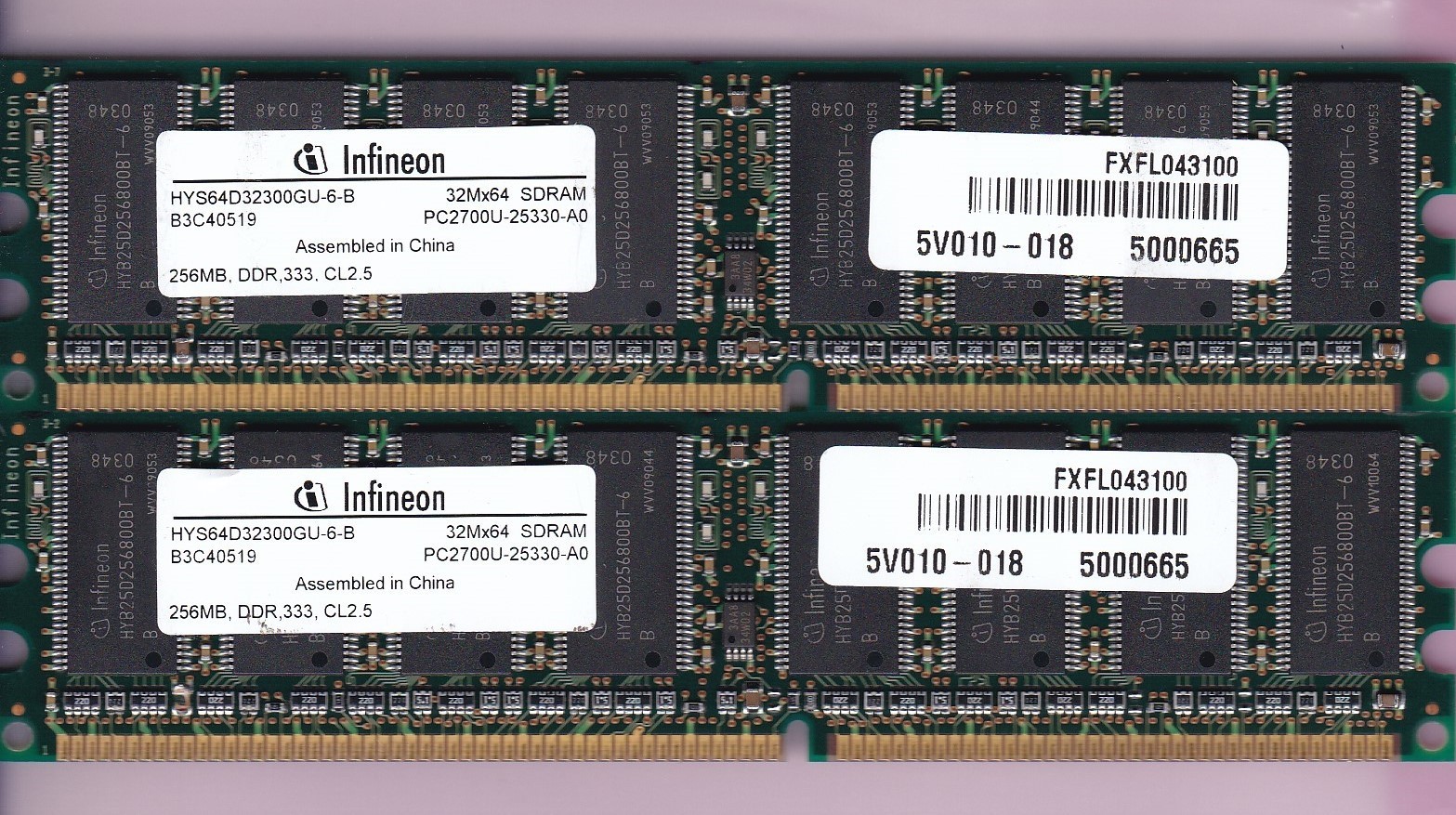 512MB 2x256MB PC2700 DDR-333 INFINEON HYS64D32300GU-6-B DDR1 DESKTOP KIT DIMM CN