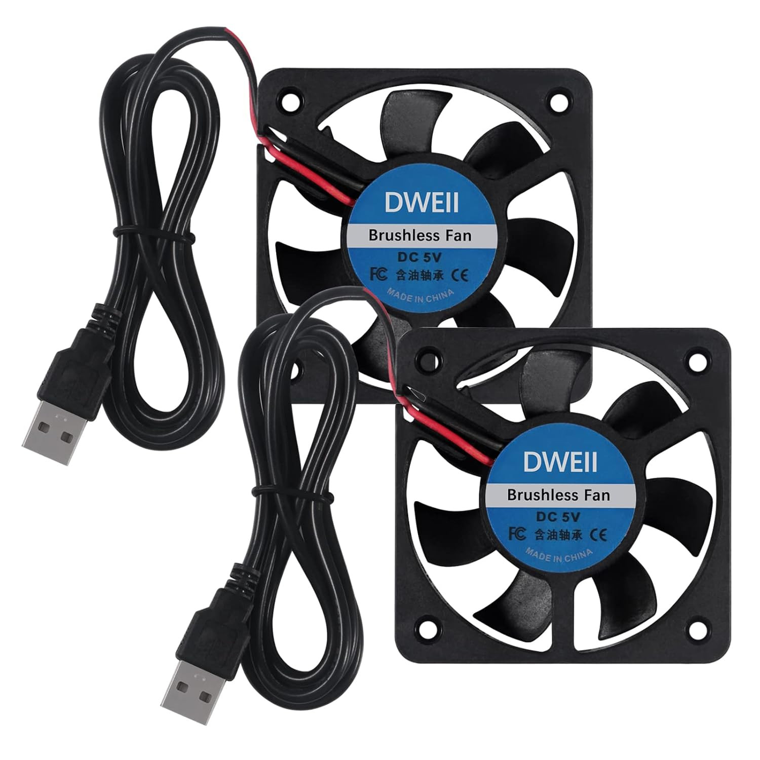 2-Pack 50mm Fan 5V USB Brushless DC Cooling Fan, 5V Brushless DC Cooling Fan for