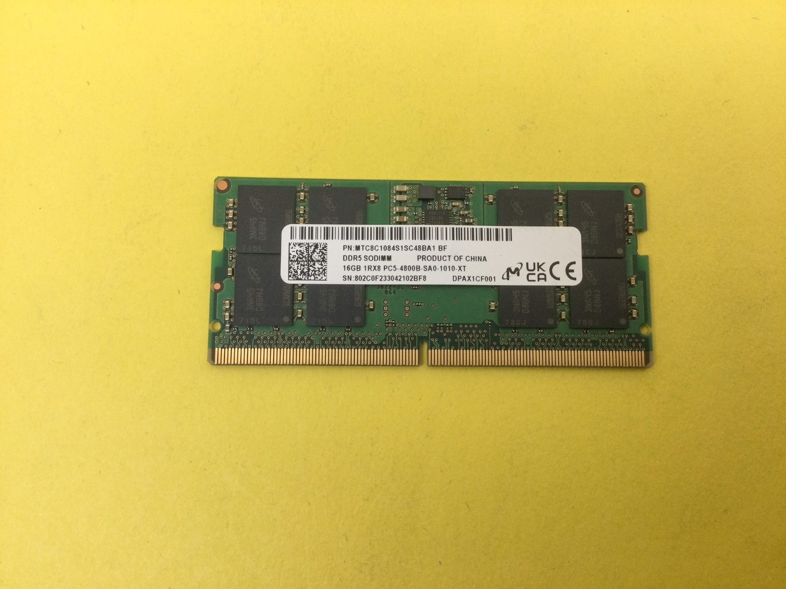 Micron 16GB 1Rx8 PC5-4800B DDR5 SODIMM Laptop Memory MTC8C1084S1SC48BA1