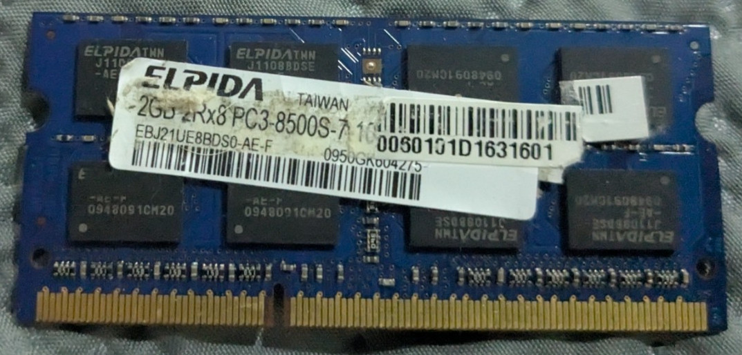 Elpida 2GB 2Rx8 PC3-8500S-7-10-F1 DDR3 1066MHz SODIMM Memory Module For Laptop