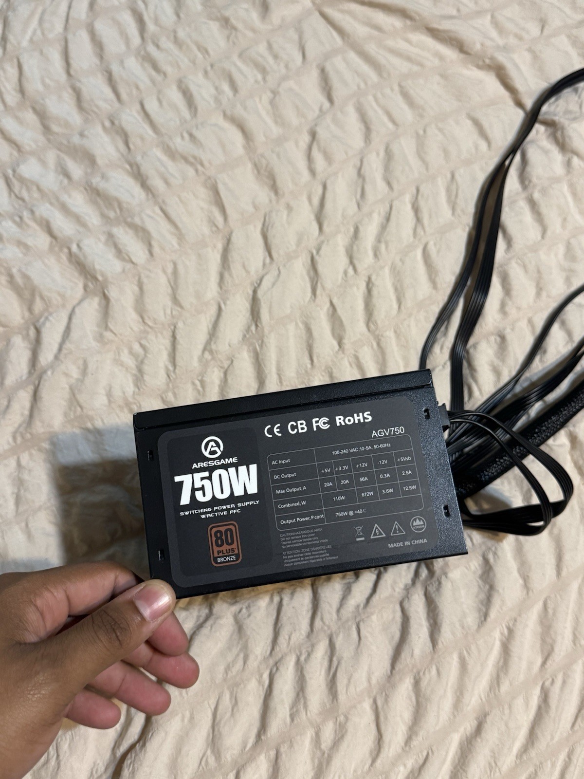 ARESGAME AGV750 750W 80 PLUS Bronze ATX PSU 24-Pin PCIe 6+2 SATA Black