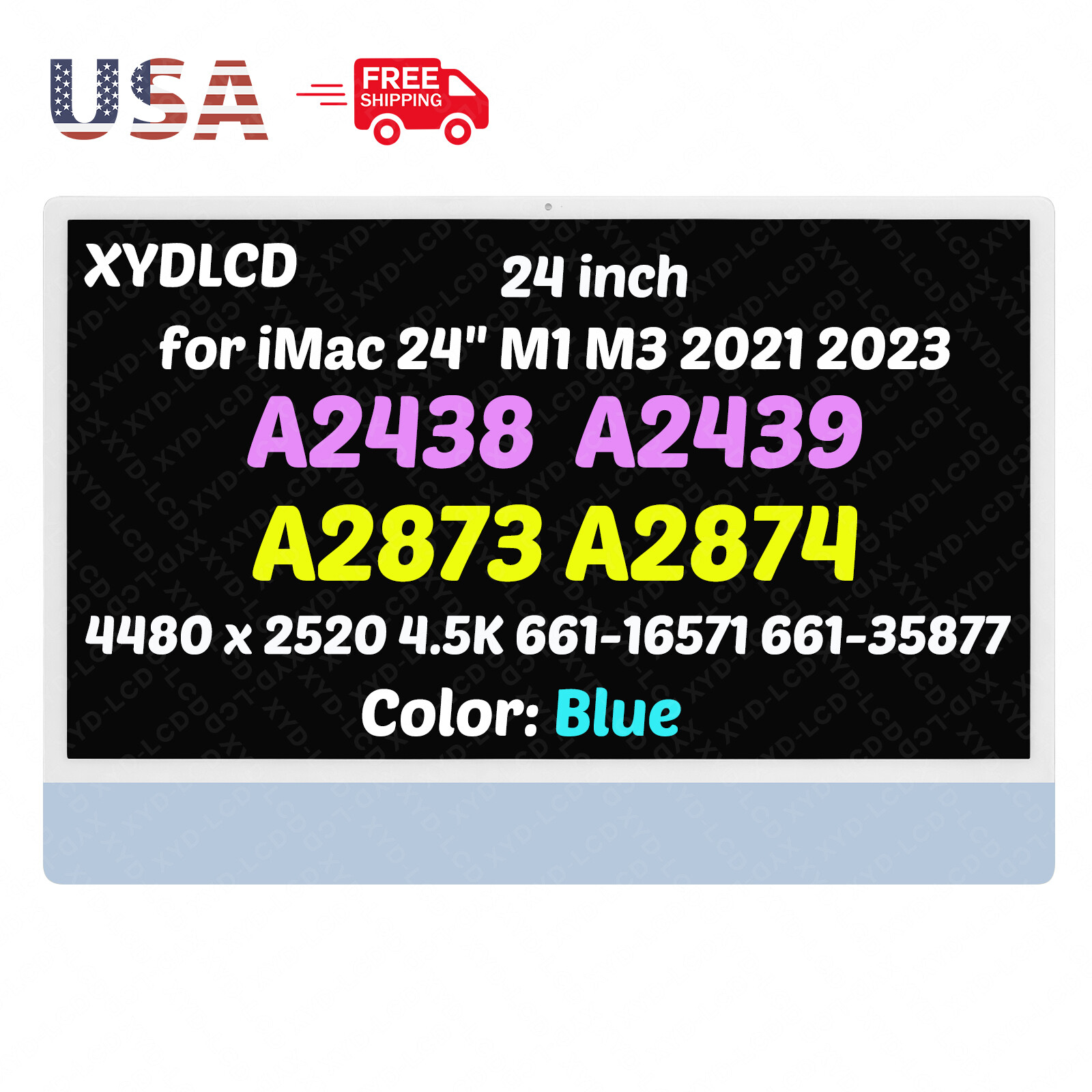New for Apple iMac 24″ 2021 A2439 EMC3664 661-35877 LCD Screen Display 4.5K Blue