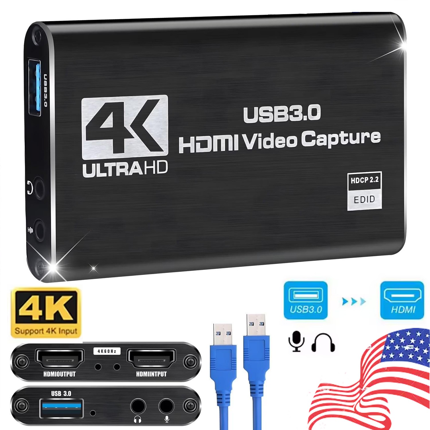 4K Audio Video Capture Card USB 3.0 HDMI Video Capture Device Full HD Recording