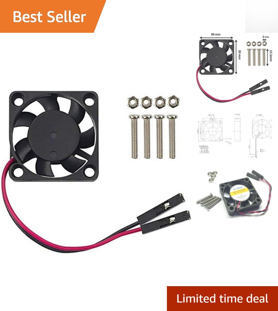Ultra-Quiet Raspberry Pi Cooling Fan – 30mm x 30mm x 7mm for Raspberry Pi 4 & 3
