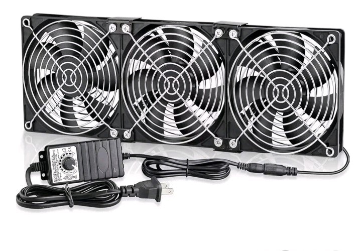 Big Airflow 3 x 120mm Fans DC 12V Powered Fan with AC 110V – 240V Speed Control