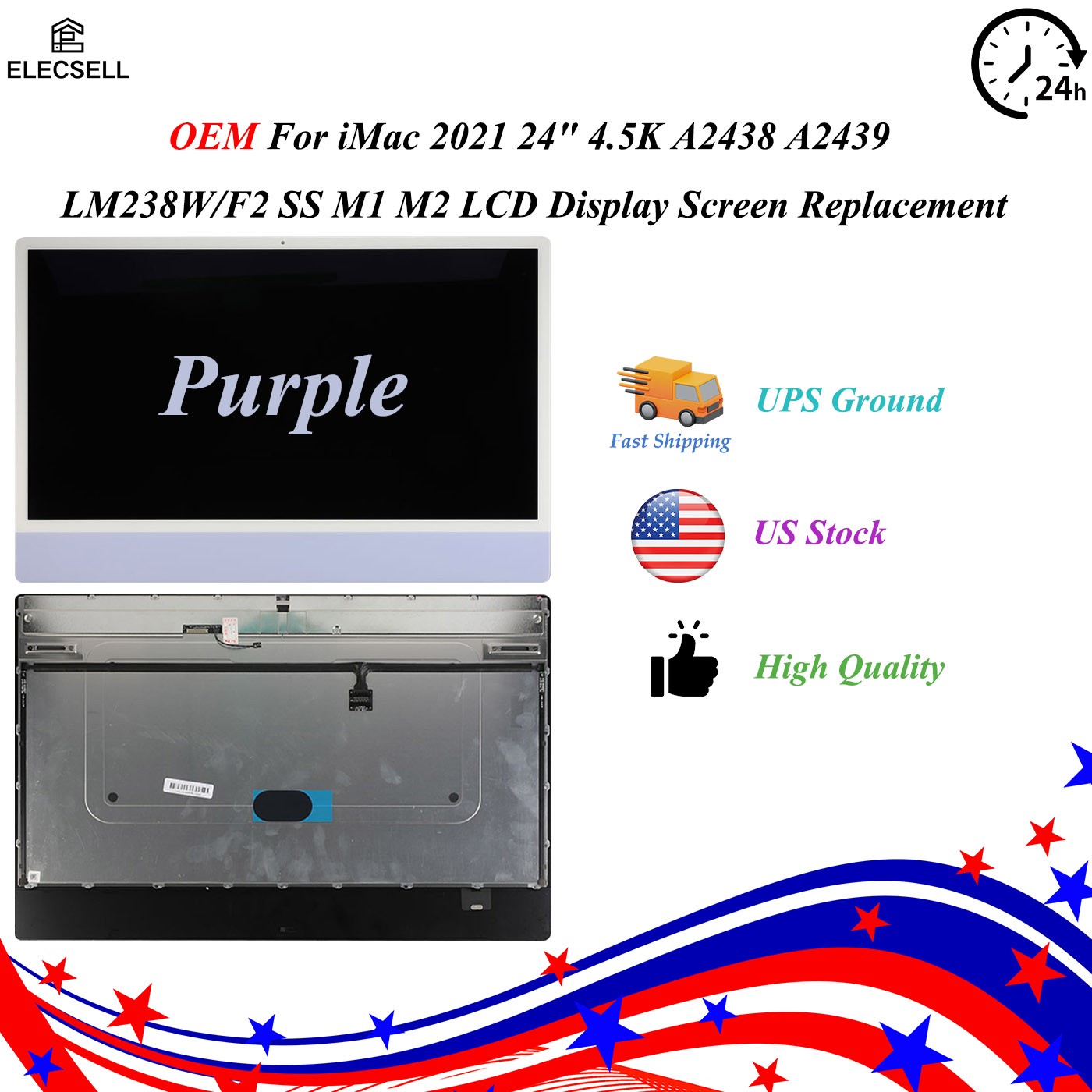 LCD Display Screen For iMac 2021 24″ 4.5K A2438 A2439 LM238W/F2 SS M1 M2 Purple