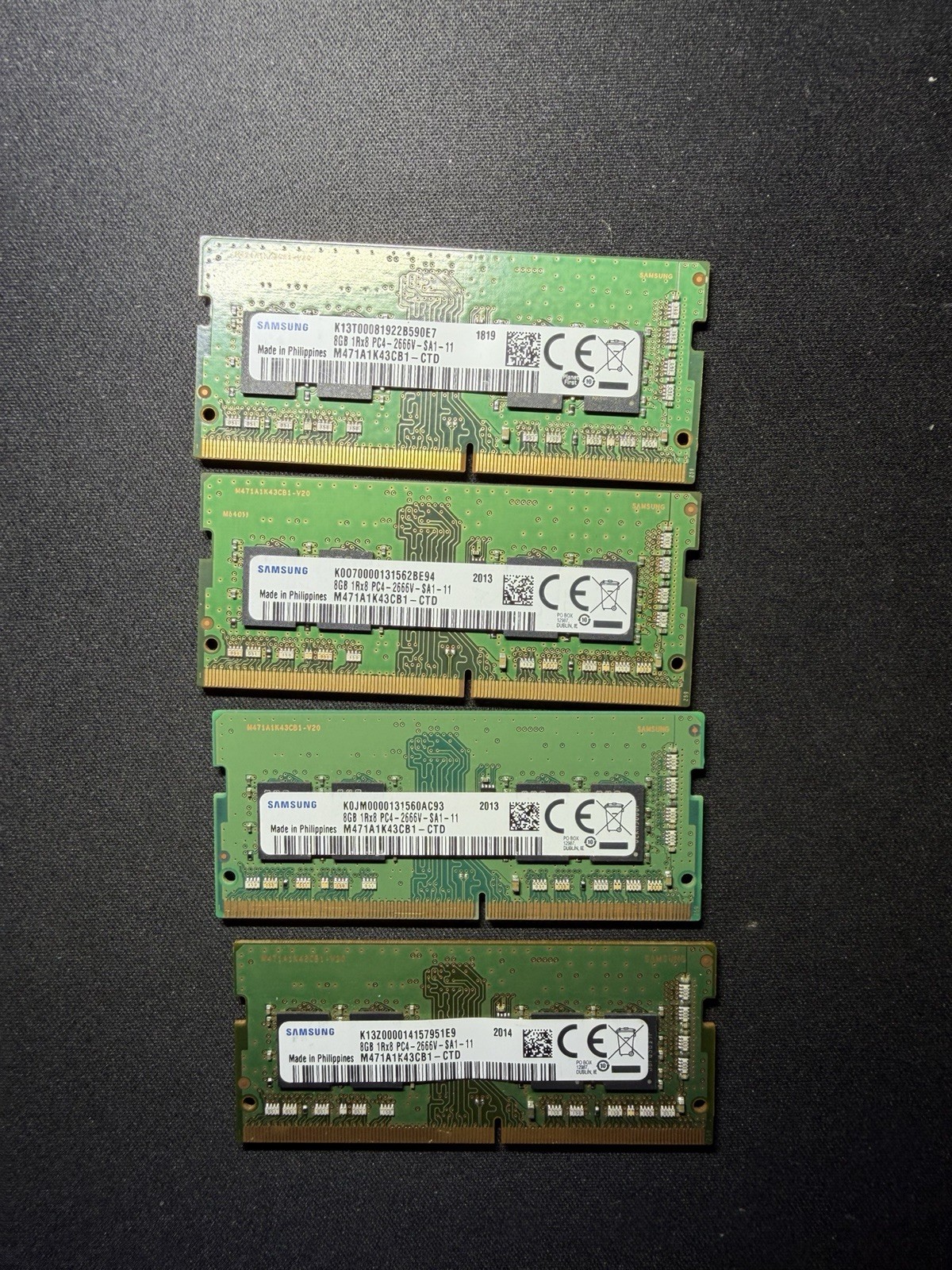 (set Of 4) Samsung 8gb 1rx8 Pc4-2666v-sa1